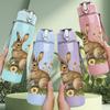 1PC Wild Rabbit Floral Art 750ml Color Plastic Sports Water Bottle Leakproof Flip Straw Lid Suitable for Sports Office Home Use