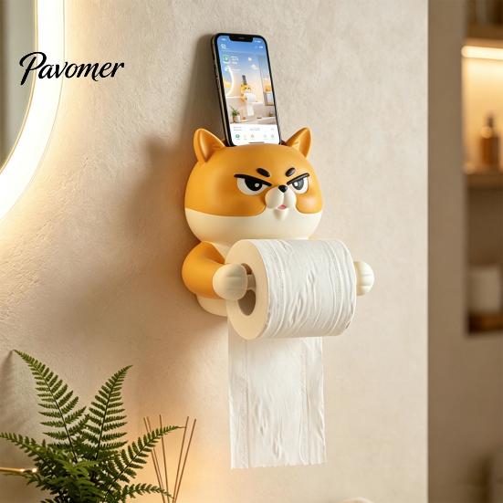 Purpose Paper Towel Holder Holder, with Top Phone Cartoon Install Design, Waterproof Moisture-Proof Wall Mounted Bathroom Accessory Roll Stand