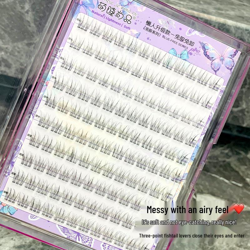Mengjie Shangpin Large Capacity Stemless Fishtail Self-Adhesive Cluster Eyelashes - Natural Look for Beginners