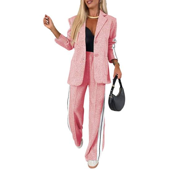 Damen Freizeitanzug 2-teilig/Set Abendkleid für Damen Langarmjacke Lockere Streifen Hose mit weitem Bein