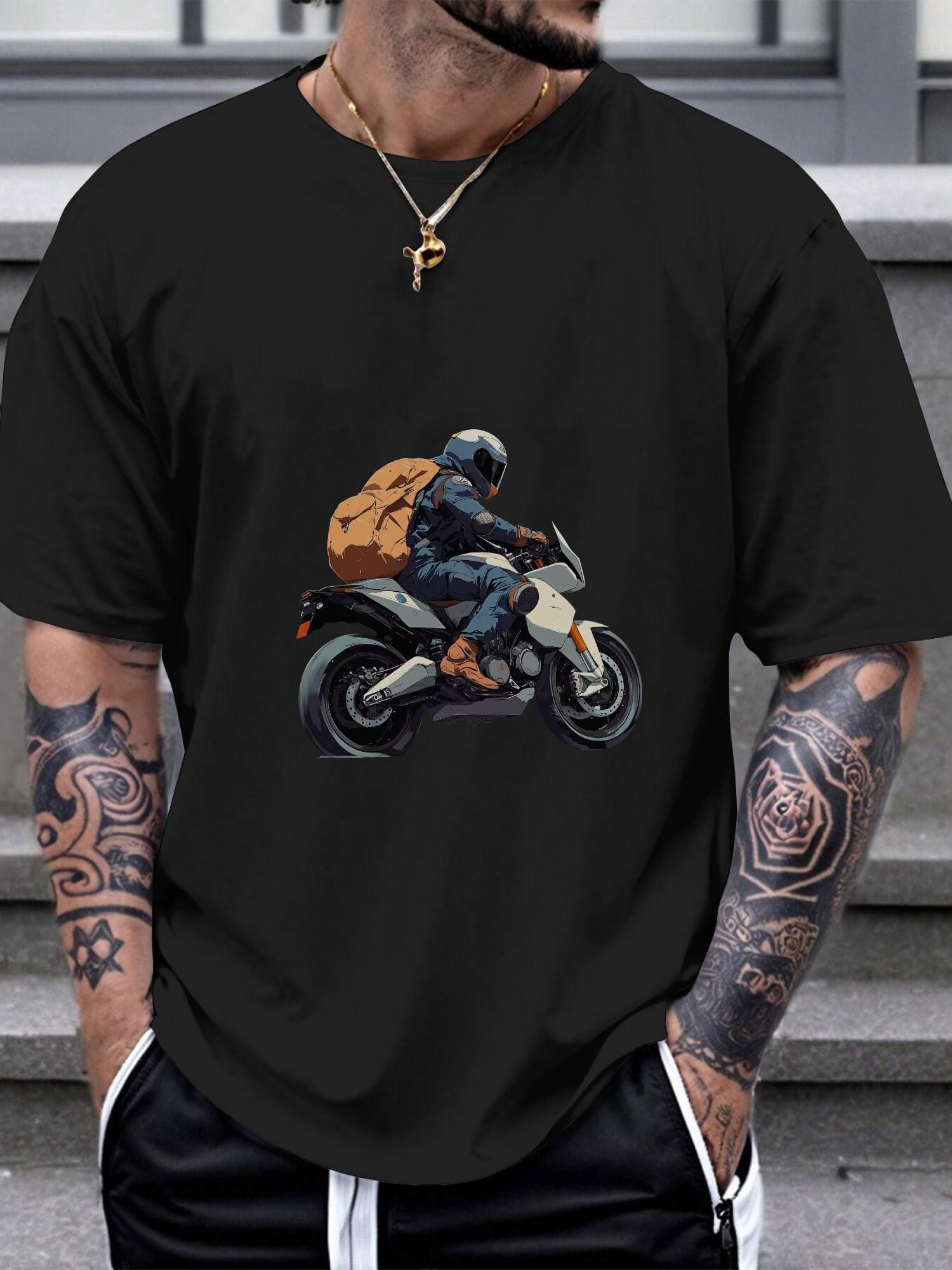 1pc Motorcycling Adventure Graphic T-shirt L