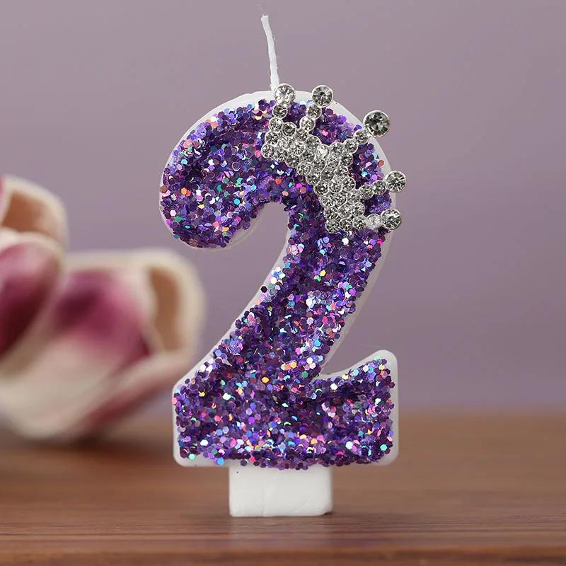 Y Children's Number 7 Birthday Candles Girl's Digital Cake Candles Glitter Princess Crown Decoration Anniversary Party Supplies