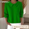 JPNTKY Women's Fashion Casual Solid Color Print Long Sleeve O-Neck Blouses & Shirts