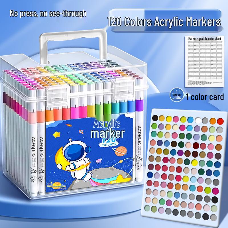 Acrylic Marker Set - 120 Colors, Opaque & Washable, Ideal for Primary & Secondary Students' Art Projects