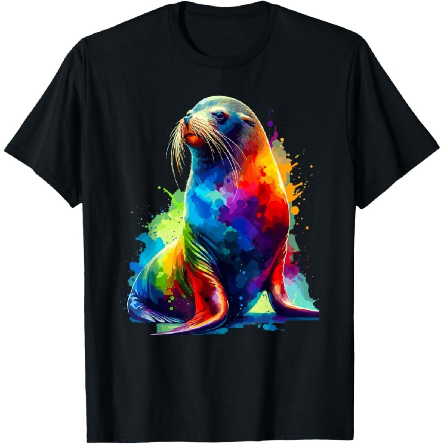 Colorful Splash Art Sea Lion Sea Lions T-Shirt S