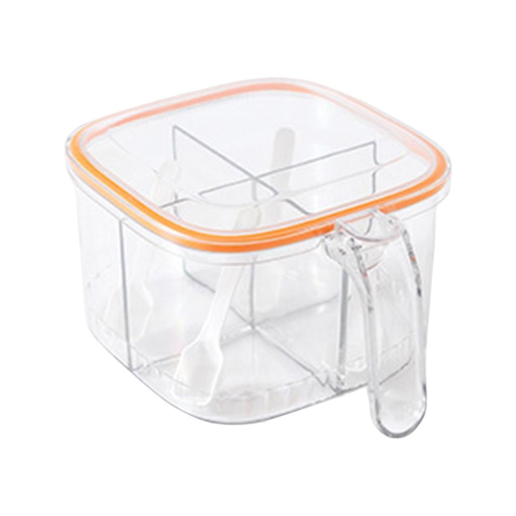 Seasoning Box 4 Compartments with Lid Condiment for Dining Table Home Orange