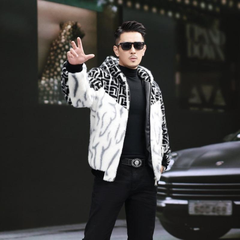 Men S Thick Warm Faux Mink Fur Hooded Jacket Winter Outerwear For Men