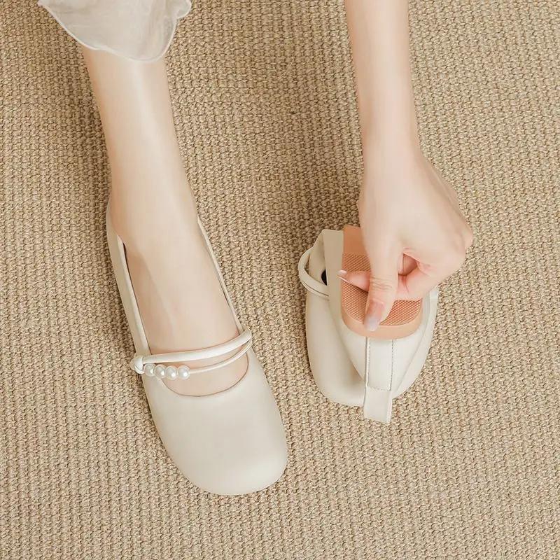 Fashion Japanese Style Lolita Ladies Footwear Pearl Mary Jane Gothic White Women's Flat Shoes Vacation 2025 Summer Popular Luxury Brand