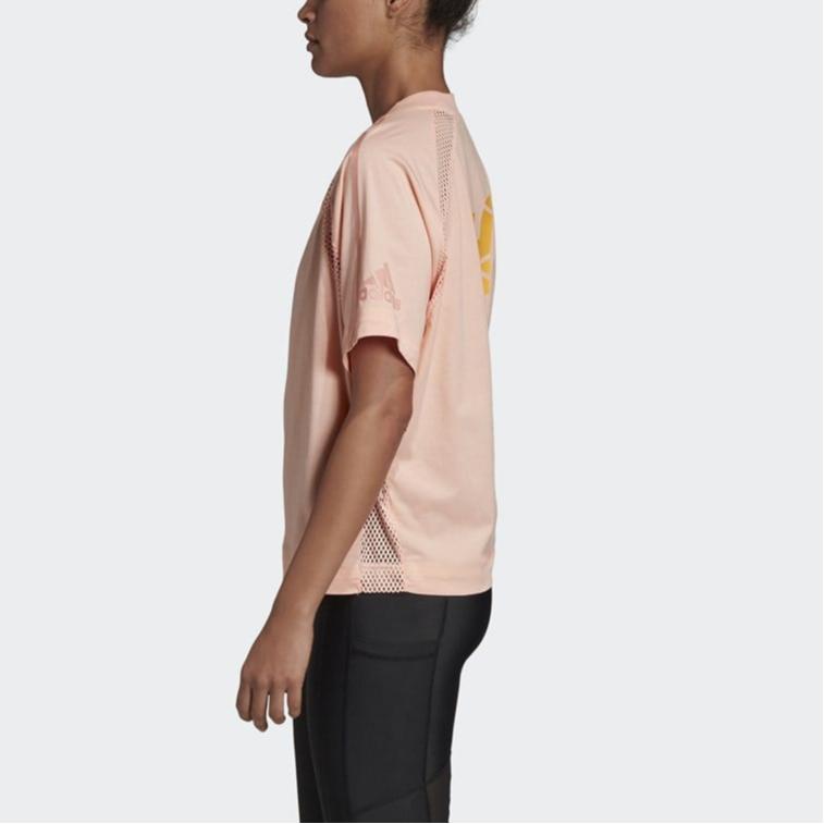 Adidas Letter Print Casual Breathable Sports Short Sleeve T-Shirt Women Tops Pink Orange DX7777