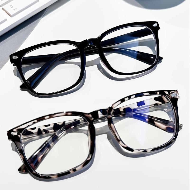 2pcs Women's Square Blue Light Blocking Glasses - Minimalist Black & Clear Perfect for School/Office Use