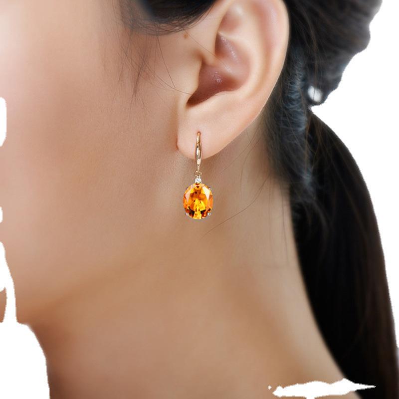 Zhenrong Gold-Plated Yellow Crystal Zircon Earrings - European & American Luxury Drop Engagement Earrings for Women