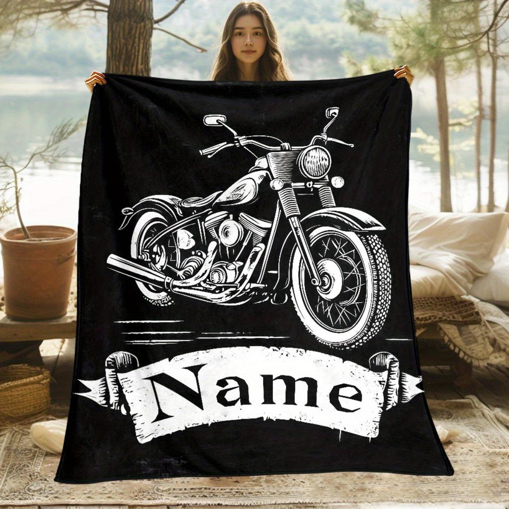 Vlastní motocyklová fleecová deka s personalizovaným jménem a fotografií, přehoz pro všechna roční období, měkké a teplé povlečení, domácí dekorace, dárek