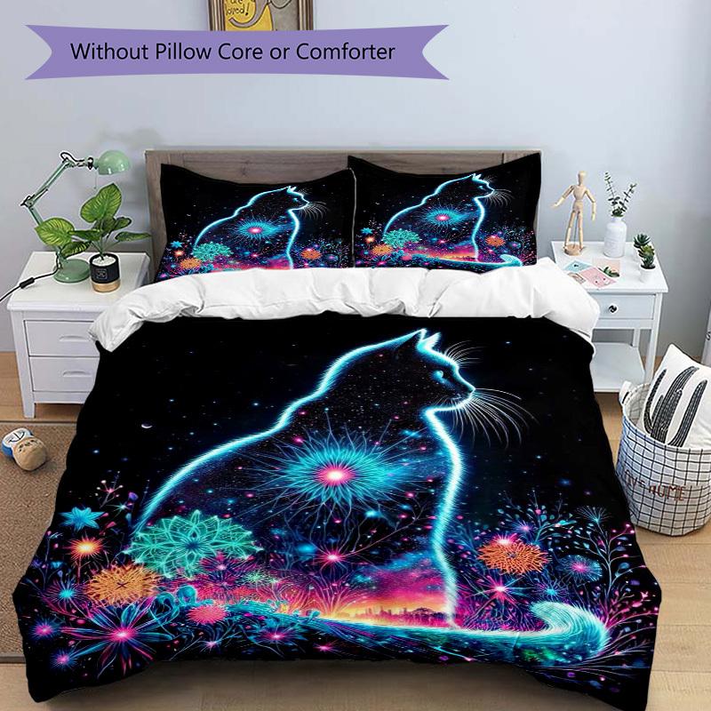 3pcs Anime Cat Bedding Set - Includes One Quilt Cover and Two Pillowcases (No Core) - Festival Gift, Home Decor, Bedroom and Guest Room Deco