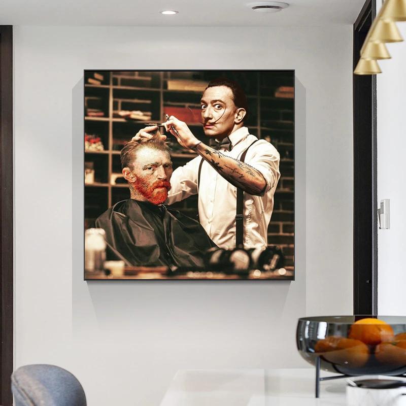 Retrato de personaje divertido, arte de Van Gogh, corte de pelo, pintura en lienzo, carteles e impresiones, imágenes de pared para decoración para las paredes del salón, Cuadro