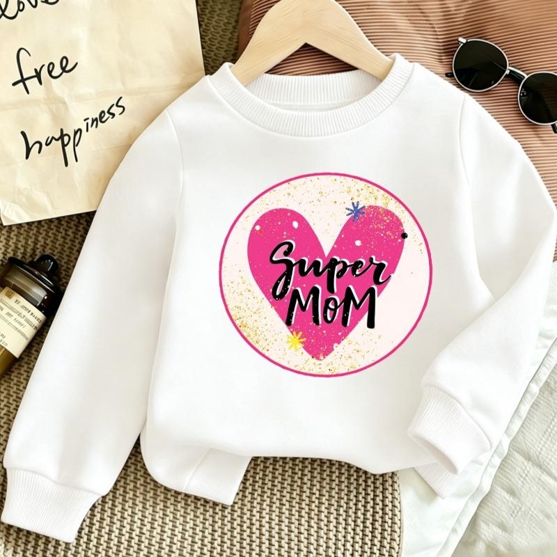 Kids Crewneck Long Sleeve Sweatshirt,Heart Patterns with English Slogan Graphic Print