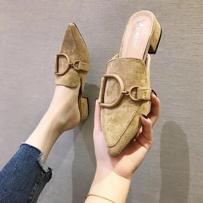 Fashion Female Shoes Cover Toe Butterfly-Knot Mules For Women 2024 Slippers Casual Square heel Loafers Slides  New Luxury Pointed