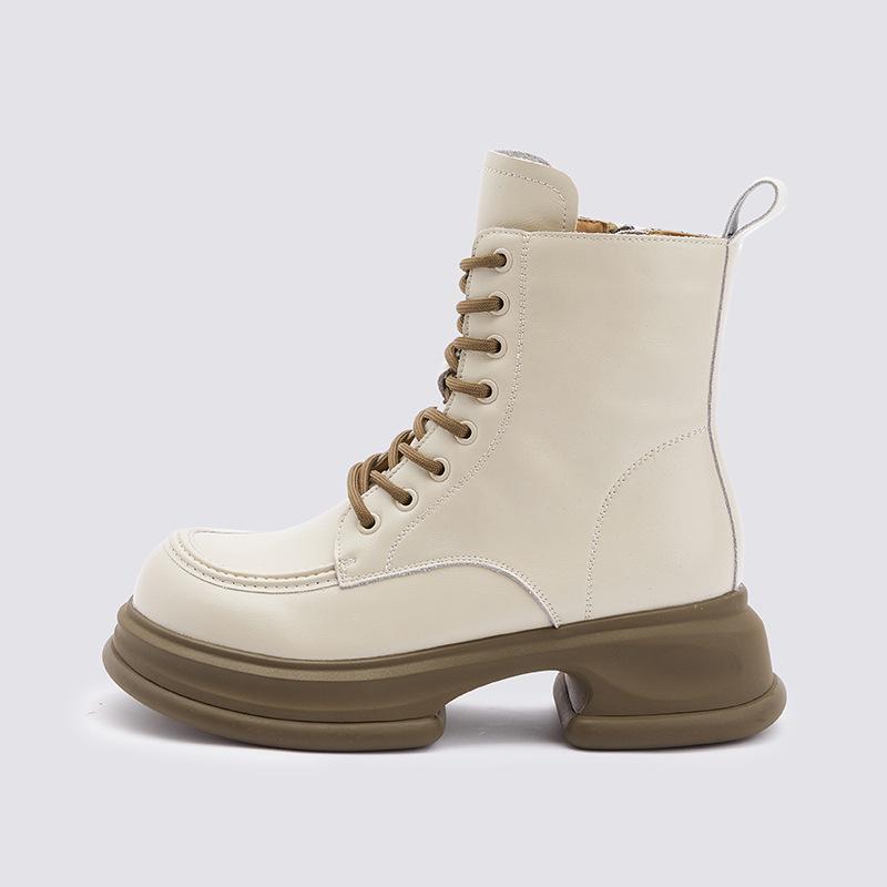 Leather Martin Boots Women's 2025 Autumn and Winter New Medium Boots Children Thick Heel Thick Sole Velvet Warm British Style Short Boots