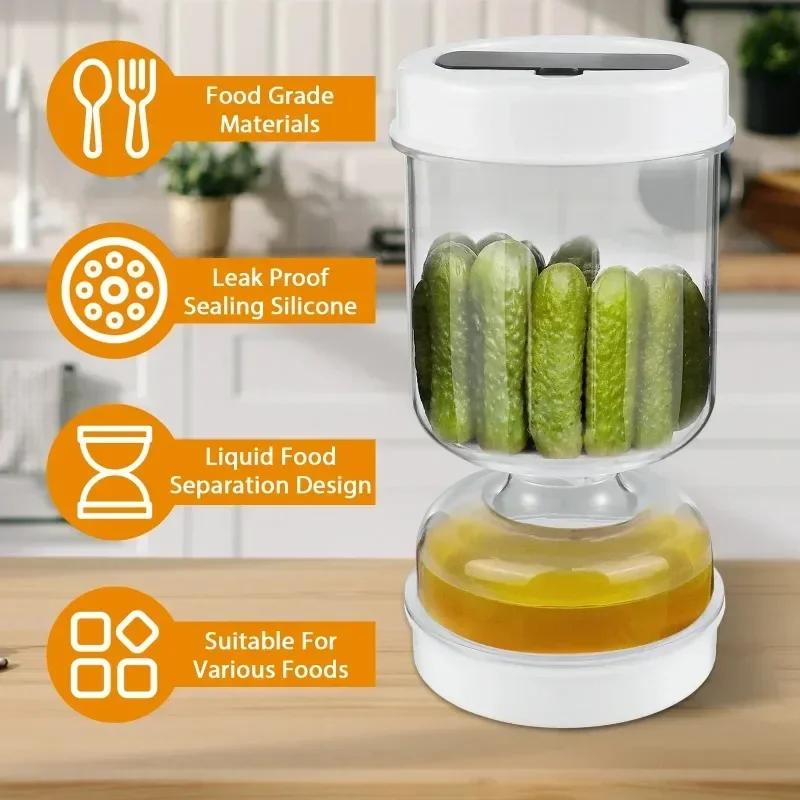 Pickle Container Wet and Dry Separation Food Storage Containers Upside Down Olive Jar with Fork Leakproof Airtight Containers