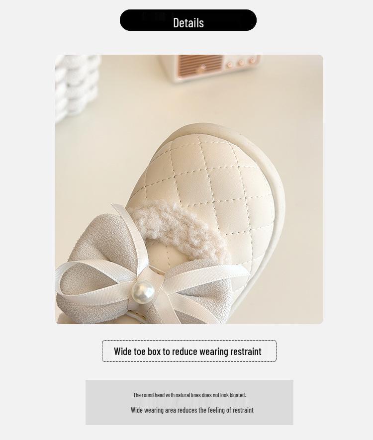 Girls' Winter Cotton Loafers with Bows - Cozy Low-Top Furry Shoes for Toddlers and Kids