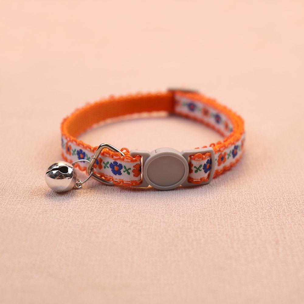 Floral Pet Collar with Safety Buckle & Bell for Dogs & Cats