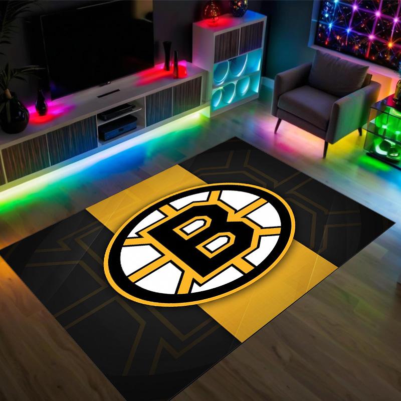 Boston Bruins Design Křišťálový Sametový Koberec Útulný Ne?Protiskluzová tištěná předložka do ložnice, obývacího pokoje, předsíně