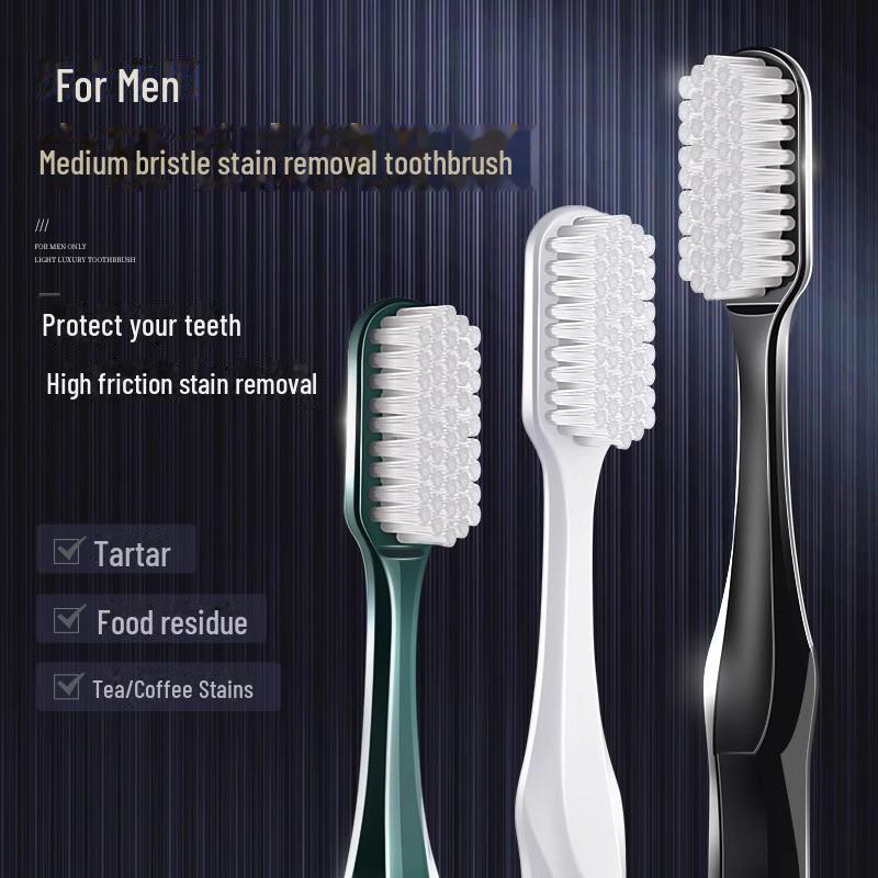 Hefengyu Men's Medium Hard Toothbrush 2-Pack: Durable Small Heads for Adults