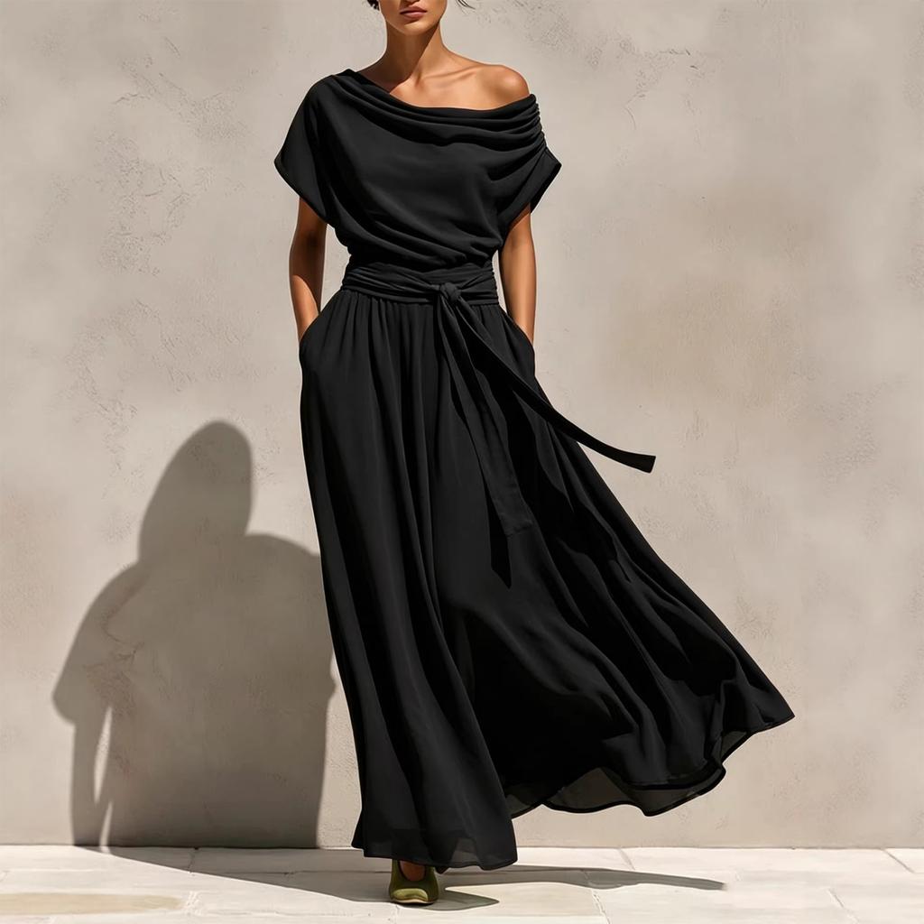 Abito da Donna Casual e alla Moda in Chiffon, Gonna Lunga