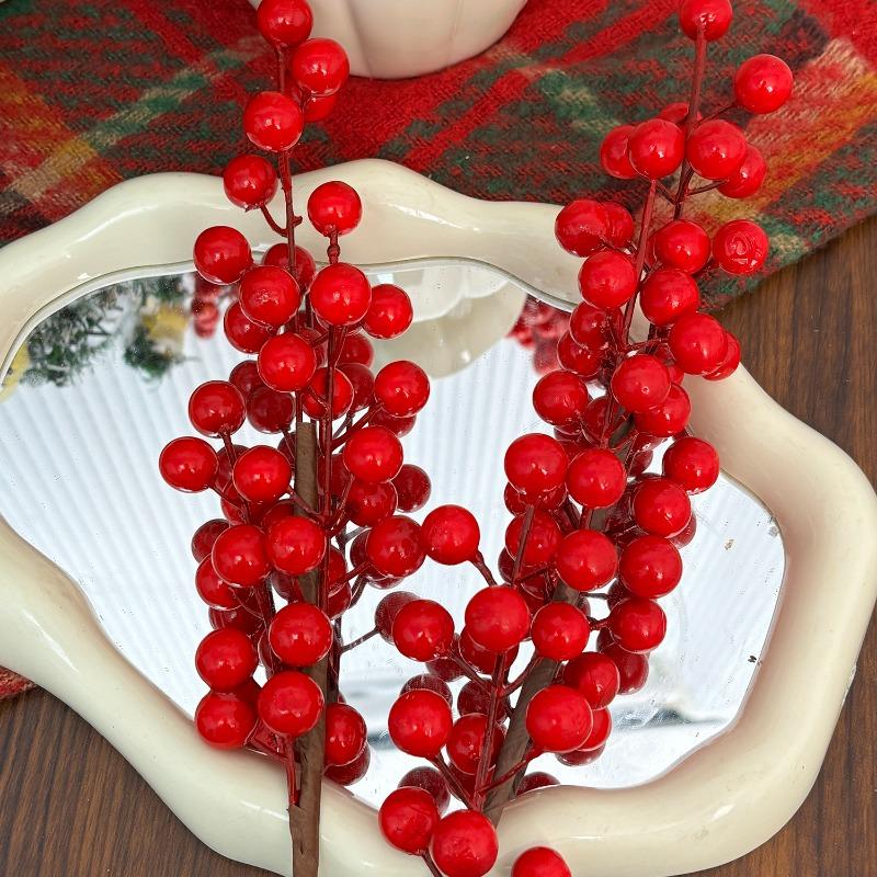 37/63cm Artificial Berry Branch Foam Christmas Decorative Red Berries Branch Xmas Tree Tabletop Vase Wealth Fruit Ornaments