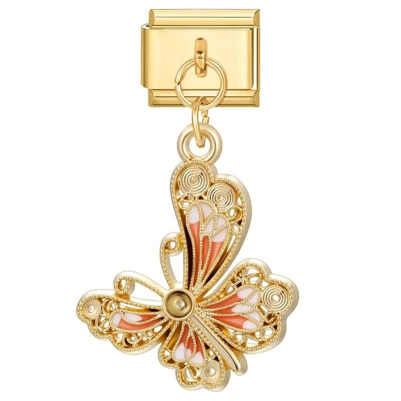 Butterfly Cat Paw Heart Shell Crown Gold Color Pendant Italian Charm Link Fit 9mm Bracelet Stainless Steel Women DIY Making Gift