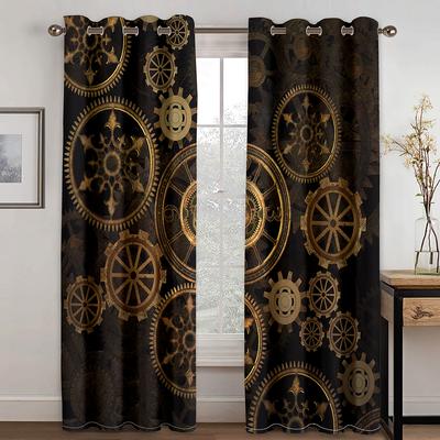 Premium Clock Watch Gear Machine Gold Stylish Window Curtain Panels In Kids Bed Chamber Living Room Entry Hall Treatments Kitchen Decor Drapes Blind