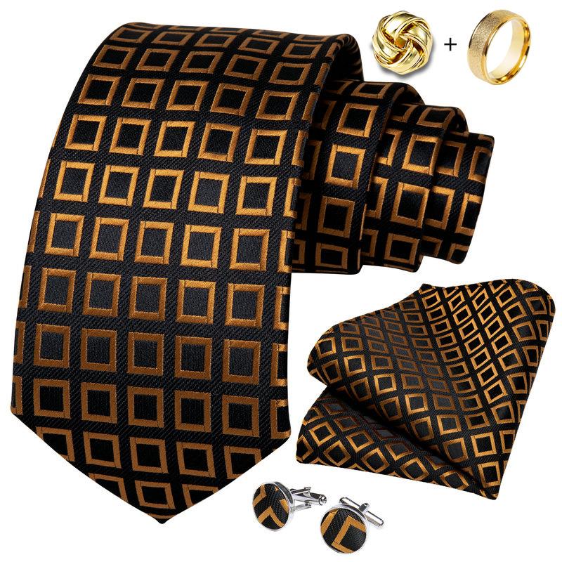 

Модный мужской галстук, золотой, черный галстук со сплавным кольцом, шелковый галстук, булавка, золотая застежка для галстука для вечеринки N-7303