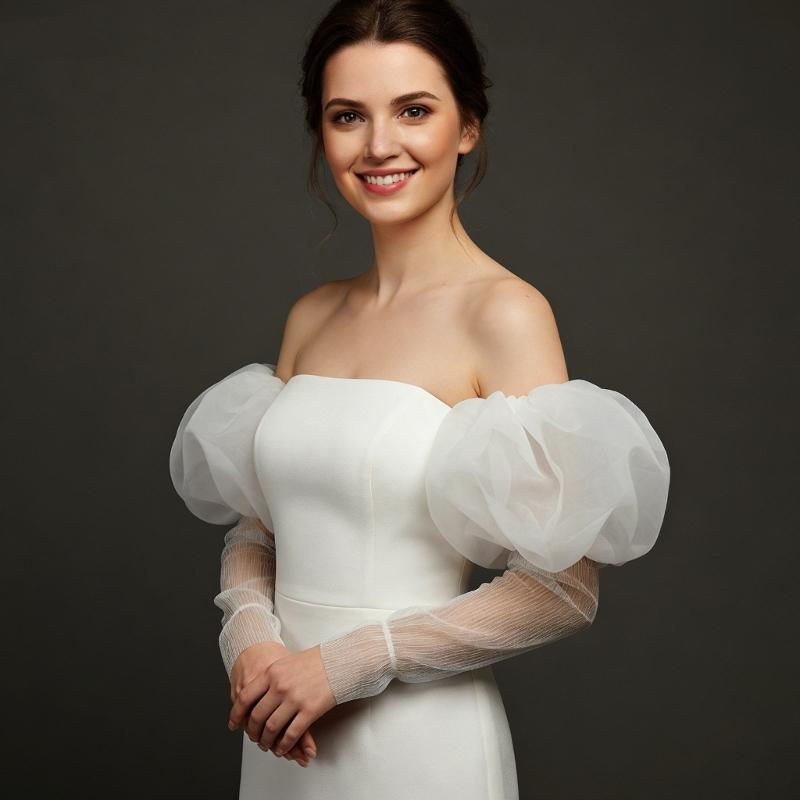 Handcrafts Sheer Bridal Gloves with Puff Design Fingerless Arm Sleeves for Photography and Stage Event Wedding Ceremony