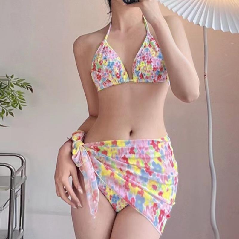Damen S Sexy Frischer Bedruckter Gesplitteter Rock Stil Bikini Dreiteiliger Badeanzug
