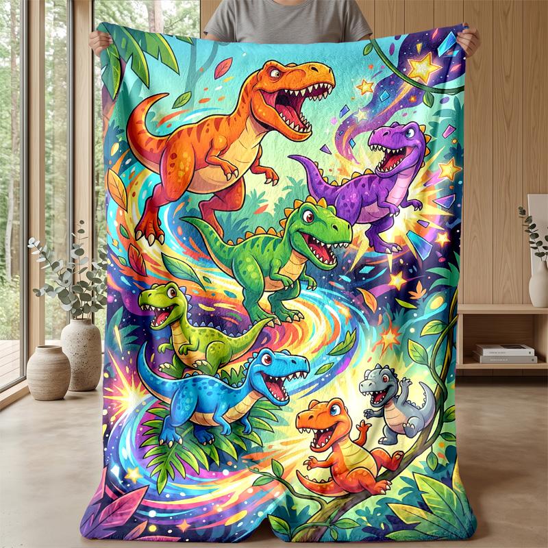 Dinosaur Adventure In Volcanic Land Blanket Personalized Name Flannel Blanket Soft Cozy Plush Throw for Sofa Bed Lightweight Home Decor