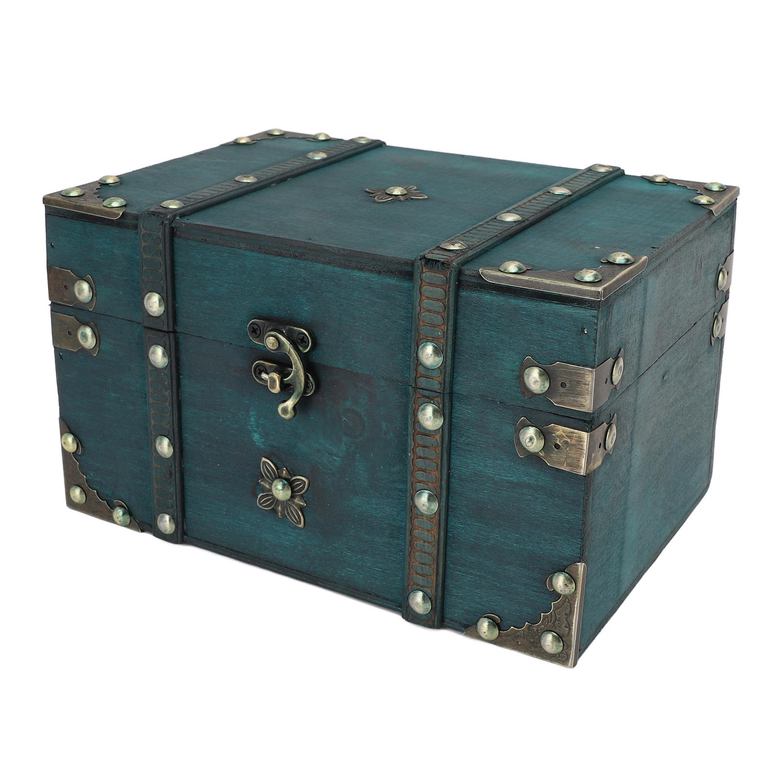 Vintage Trsure Chest Box Wooden Retro Jewelry Storage Box Decorative Trsure Chest for Home Bedroom Decor