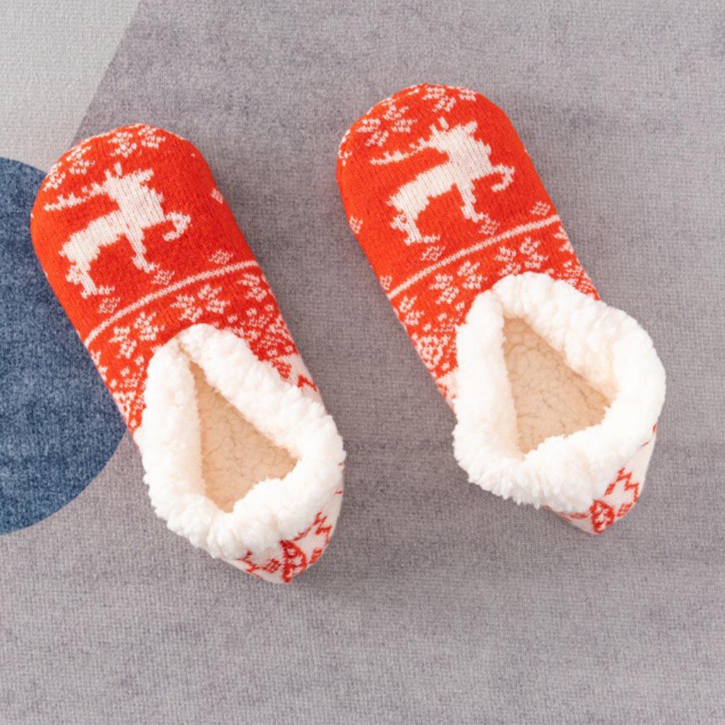 Damen Hirsch Boden Socken, Fünfzackiger Stern Dicke Baumwolle Samt Socken, Haus Schlaf Teppich Socken