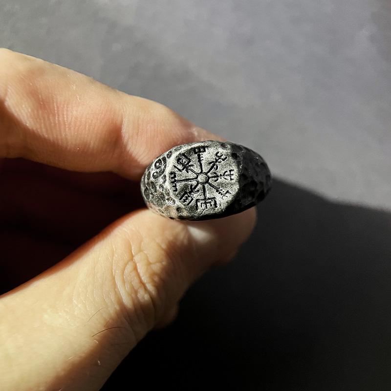 Retro Antique Viking Vegvisir Rune Compass Ring For Men Punk Gothic Open Ring Handmade Salior Accessories Creative Sea Gift