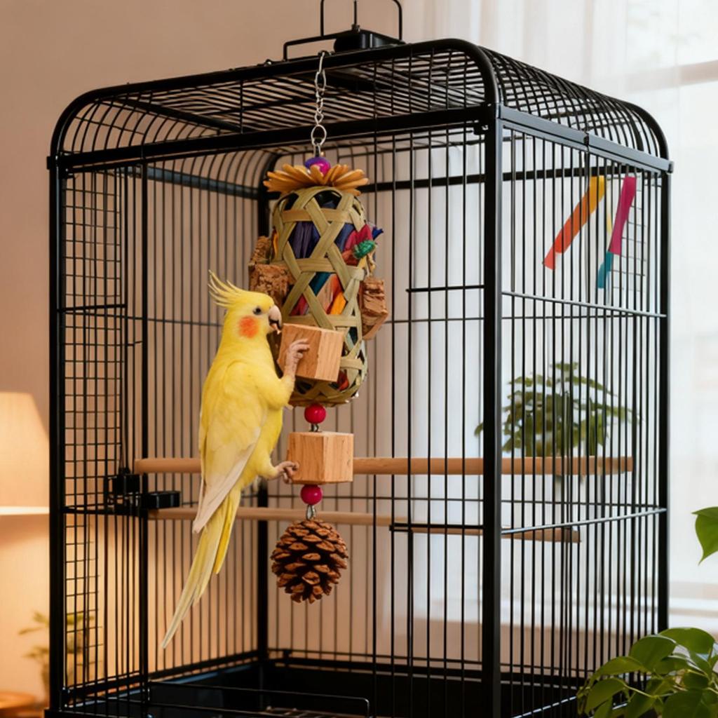 Parrot Hanging Bite Resistant Pet Bird Chew Toy Woven Colorful Parrot Foraging Basket Cornhusk Pinecone Toy For African birds