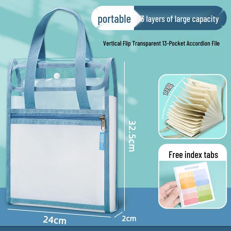 A4 Transparent 13-Layer Accordion Folder with Large Capacity and Subject Dividers