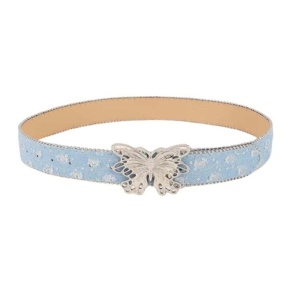 Denim Retro Fashion Belt Butterfly Wide Edge Waist Belt New Casual Versatile Belt