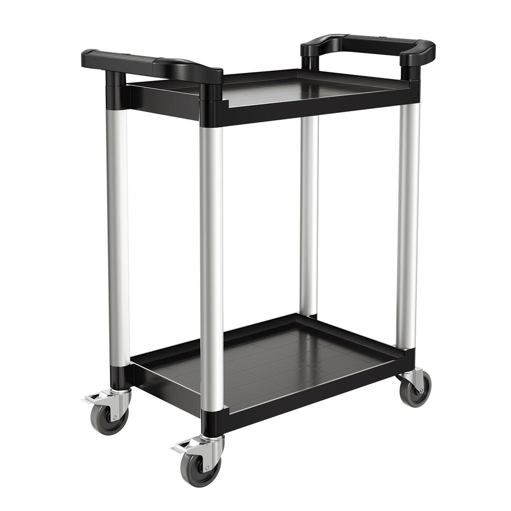 VEVOR Utility Cart, 300 Lbs Load Capacity, 2-tier Utility Plastic Cart with 360 Degrees Swivel Wheels (2 with Brakes)