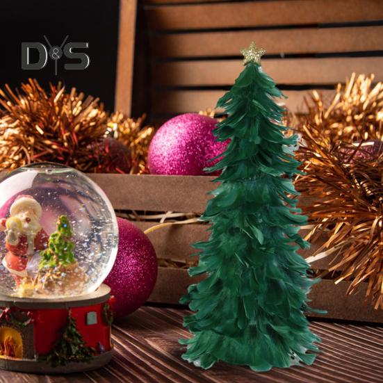 Fjäder julgran Bordsdekoration Handgjord trädfigur med Star Topper Holiday Home Centerpiece för jul nyårsfest