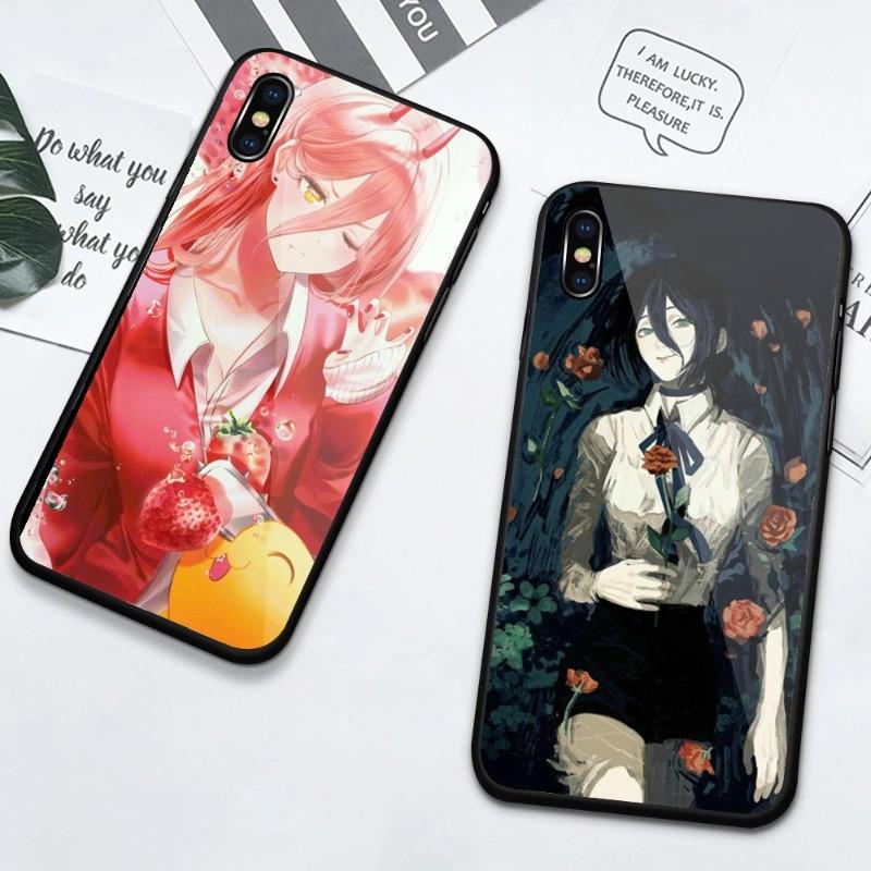 Cartoon Anime Chainsaw Man Phone Case For IPhone 13 12 11 XS X 8 7 6 Plus Mini Pro Max SE 2022 Black PC TPU Glass Phone Cover