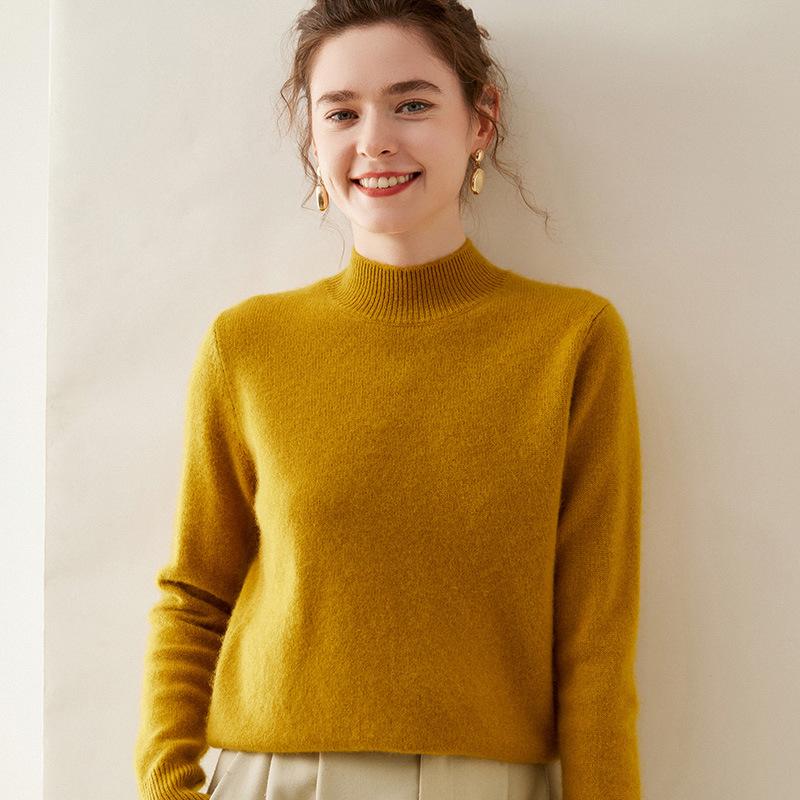 Women's Slim-Fit Half-High Neck Warm Cashmere Knitted Sweater Pullover - Versatile Autumn/Winter Wear