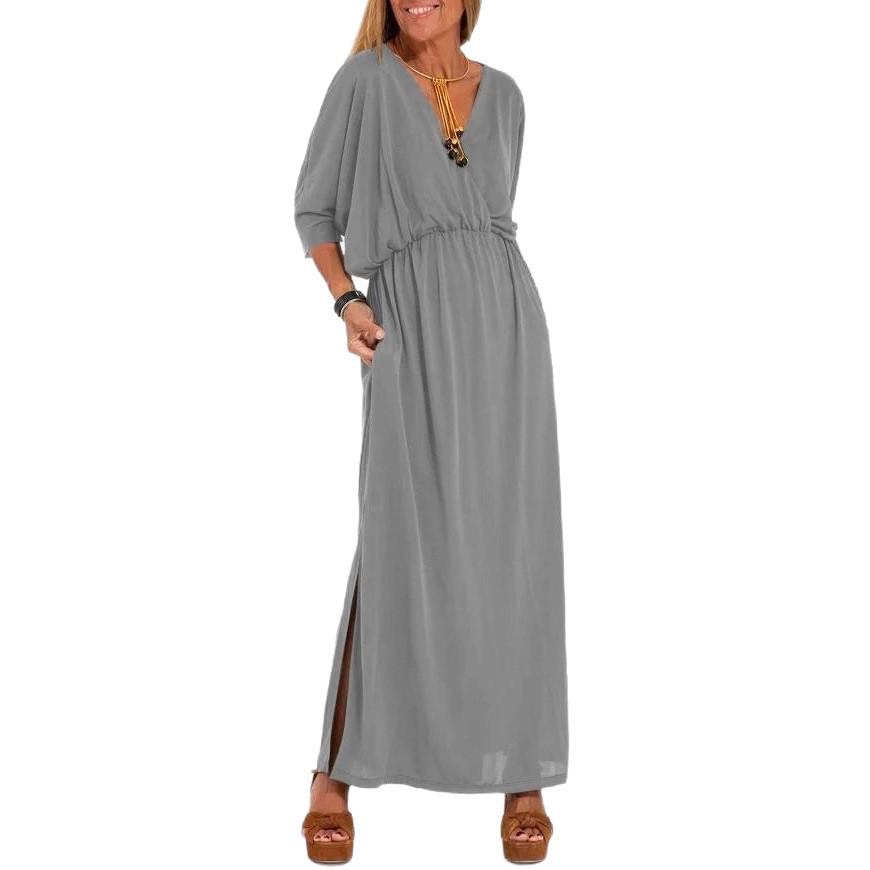Spring/Summer High-Waisted V-Neck Slit Dress – European & American Fashion