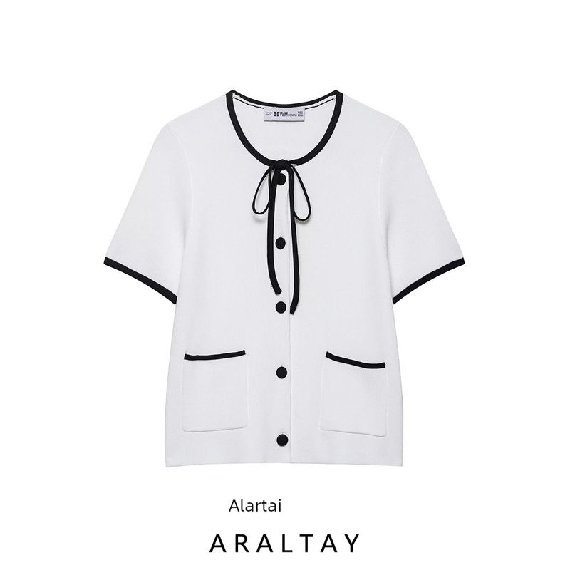 Araltay New Arrival Fashion Style Women's Clothing Fashion All-Match Minimalist Contrast Color Trim Knitting Outwear 5536192