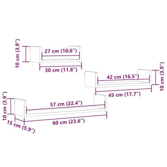VidaXL Étagères murales 3 pcs chêne artisanal bois d'ingénierie, étagère flottante murale, étagère de buanderie, étagère à 855793