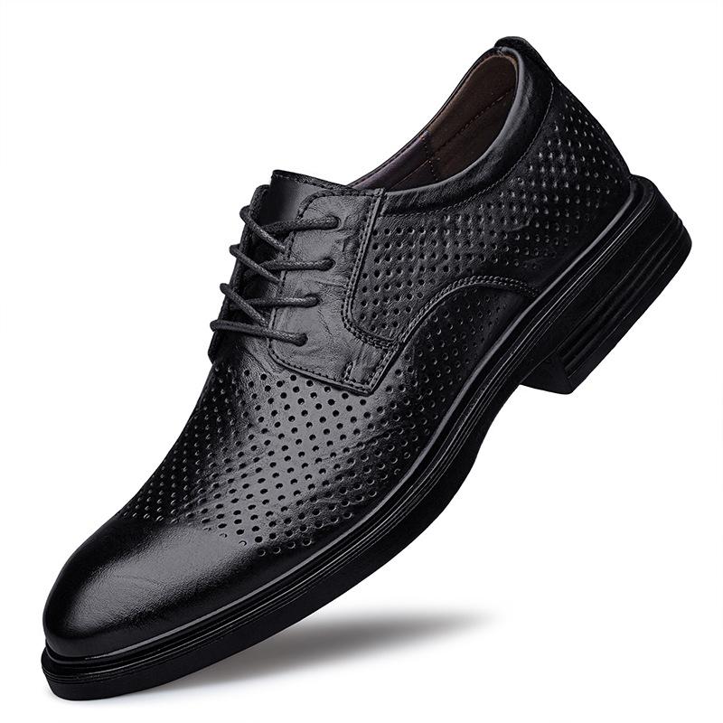 Men's Shoes Business Leather Shoes Men's Formal Casual Shoes Spring and Summer Leather Hollow Breathable Cowhide Small Leather Shoes Warm Cotton Shoes