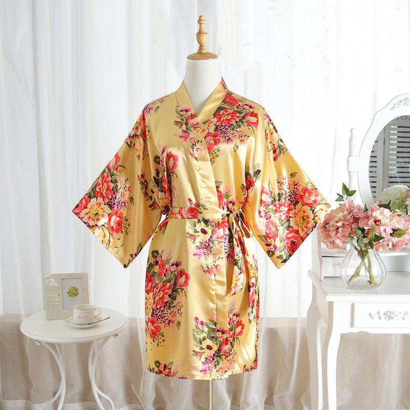 Comfortable Homewear Adult Sateen Peony Flower Open Robe Mother's Nightgown Nightgown Bathrobe Peacock Kimono Fashionable Elegant Elegant