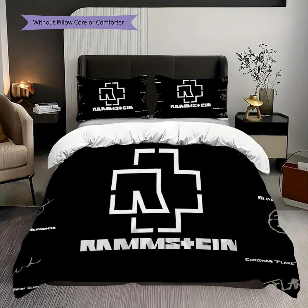 Rammsteins Industrial Rock Legacy Three-piece Set (1 * Duvet Cover + 2 * Pillowcase, Without Core) 2D Flat Soft and Comfortable Bedding Set